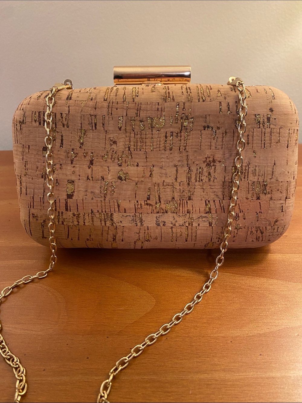 Jessica McClintock Vintage Cork Clutch with Gold Chain Strap